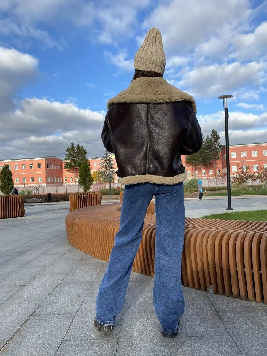 Fitness lor Winter Frauen Kunst pelz Lederjacke lässig Dame Revers Reiß verschluss Kurz mantel High Street Motorrad Outwear