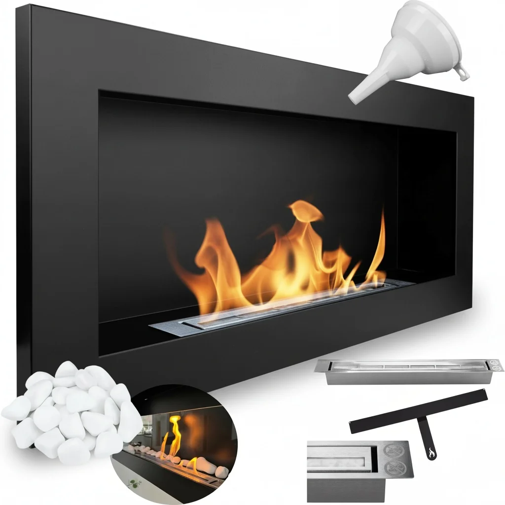 Bio Ethanol Fireplace, 40cm/400mm Stainless Steel Automatic Ethanol Fireplace, Remote Control, Linear Wall Insert Fireplace