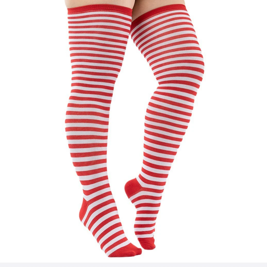 Halloween-Oberschenkelstrümpfe in Übergröße für Damen, lange gestreifte Overknee-Socken mit Anti-Rutsch für Halloween-Kostüme – Detail 13