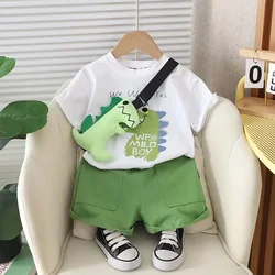 Summer Casual Newborn Baby Boys Toddler Big Dinosaure Short Sleeve Tops Pants 2Pcs/set Cotton Kids Outfits Clothing 2024 New