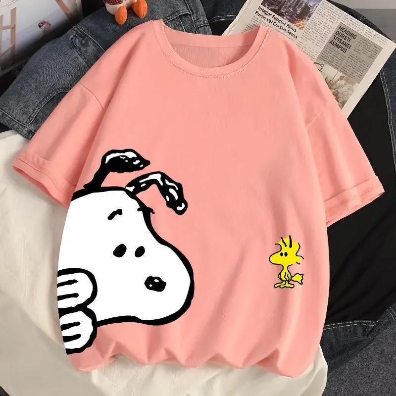 Snoopy Cotton Summer T-Shirts Loose Short Sleeves T-Shirts Girls Boys Tops Student T-Shirts