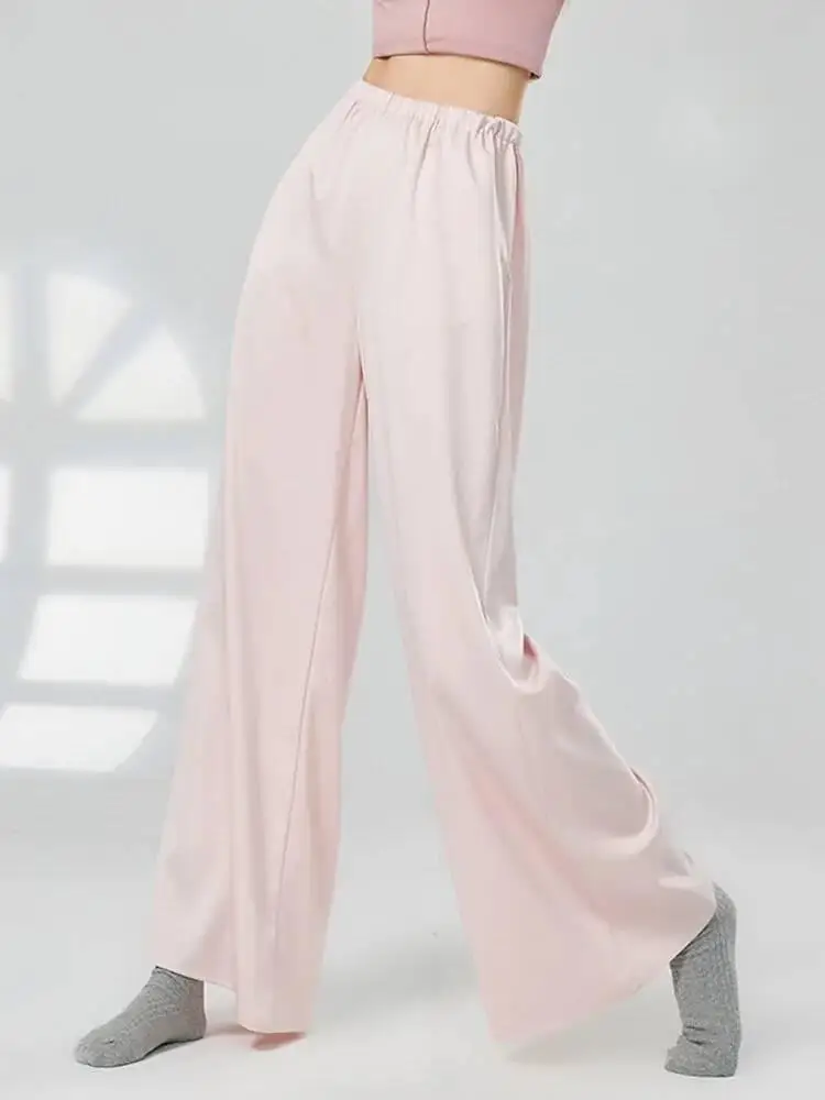 Women Wide Leg Loose Dance Trousers High Waist Solid Color Classical Folk Stage Wear Chinese Dance Practice Pants for Adults