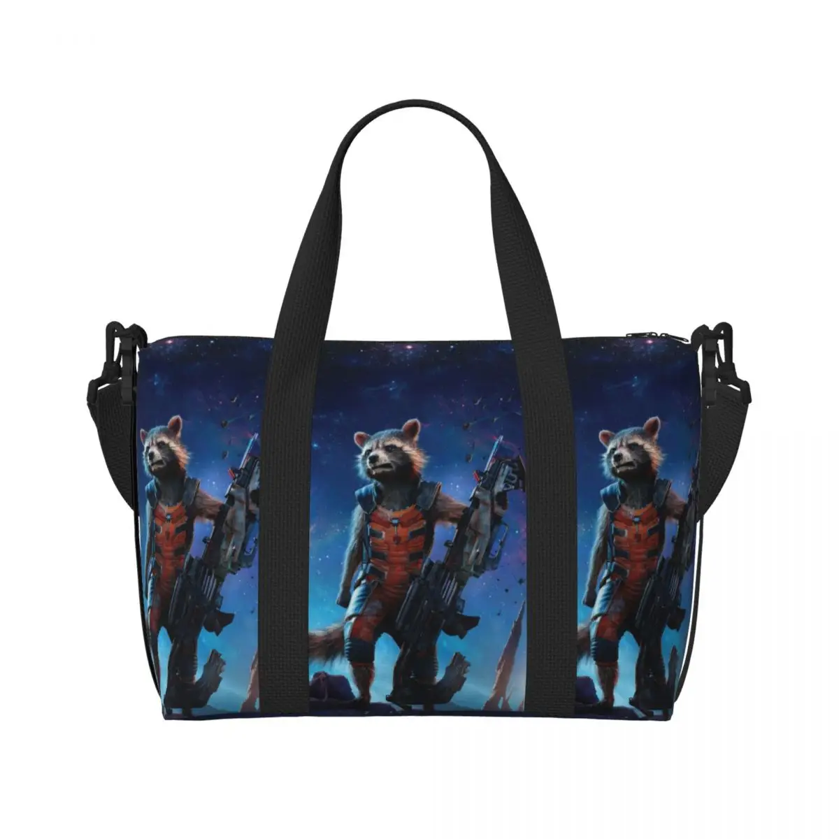 Custom Guardians Of The Galaxy Rocky Racoon Wallpapers Beach Tote Bag for Women Large Compartment Gym Beach Travel Bags