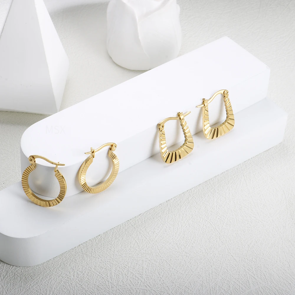 Aros Aesthetic Earrings   Earrings Ring U Shaped Threaded Baroque Metal Stainless Steel Hoops Earring Jewelry Gift image 2