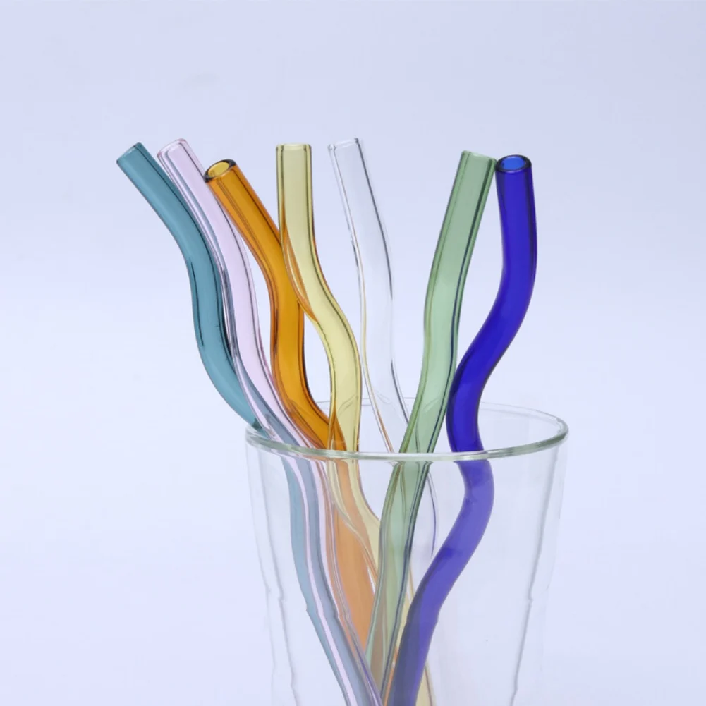 2Pcs Reusable Wavy Glass Straw, Heat Resistant, High Borosilicate Straws, Eco Friendly Drinkware, Party Accessory, 1Pc