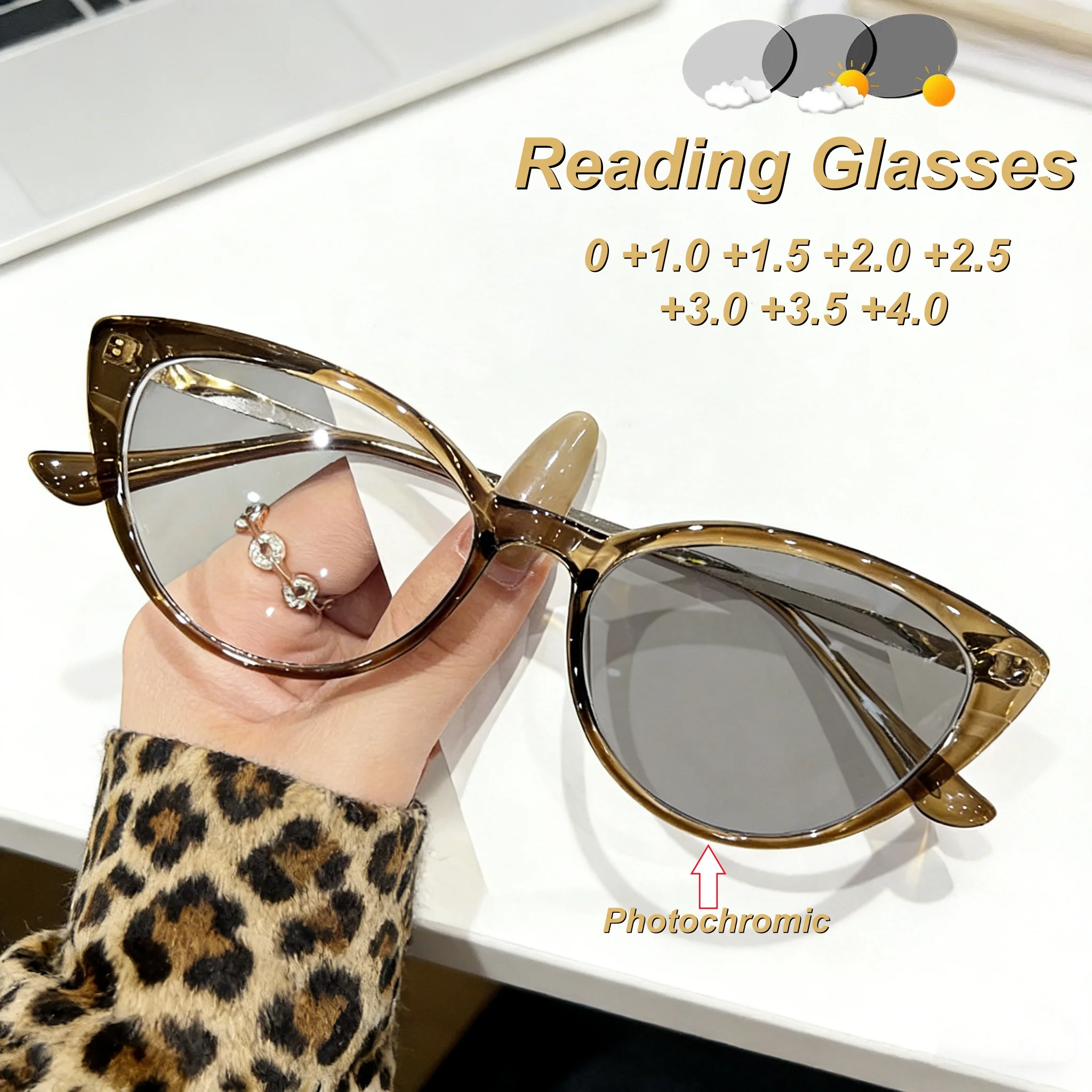 

Fashionable and Personalized Cat Eye Photochromic Women's Reading Glasses Retro Neutral High-quality Anti Blue Light Glasses