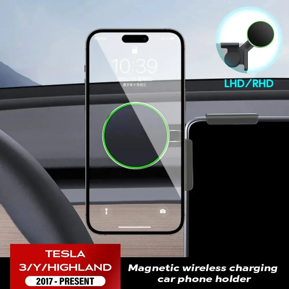 

TEEQ for Tesla Model 3/Y/HIGHLAND 2024 Car Phone Holder Screen Side Mount Magnetic Wireless Charger 15W Fast Charging BYD Atto 3