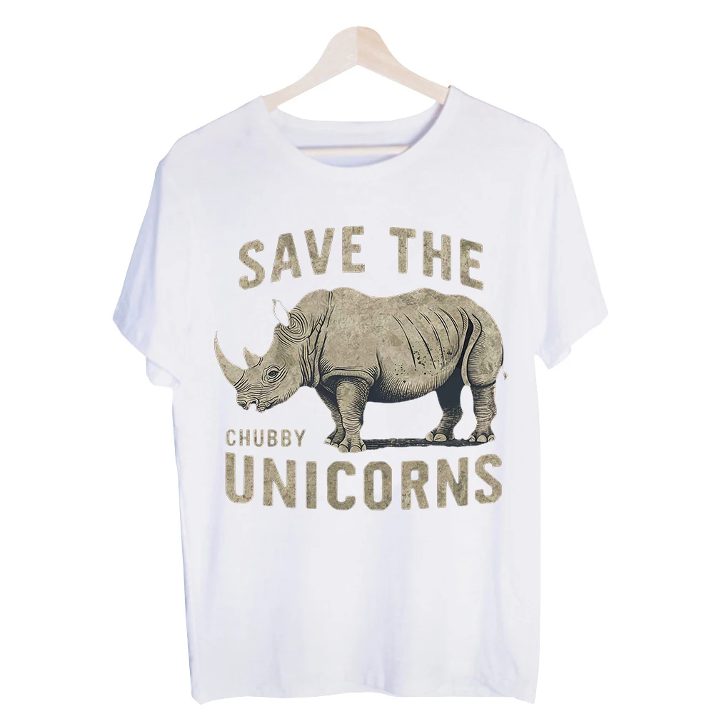 Men's Rhinoceros Animal Graphic Tee, Short Sleeve Crew Neck T-Shirt with Typography Print for Casual Daily Wear