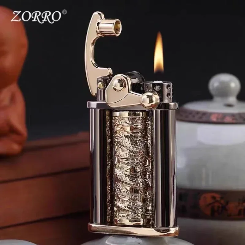 ZORRO Brass Arm Ignition Windproof Kerosene Lighter Embossed Dragon Pillar High end Gift Lighters Smoking Accessories Collection