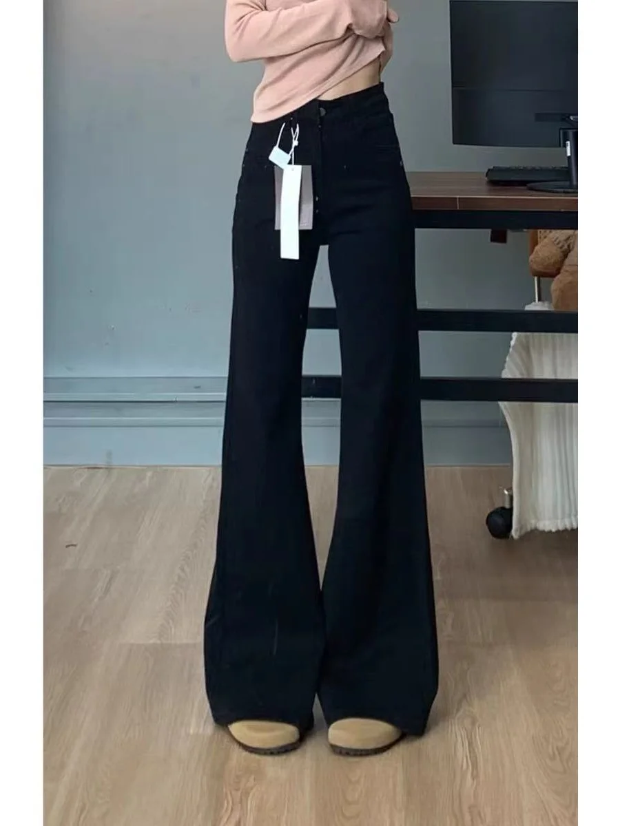 

Расклешенные джинсы с высокой талией, женские осенне-зимние большие размеры, прямые хлопковые эластичные джинсовые брюки, повседневные эластичные брюки