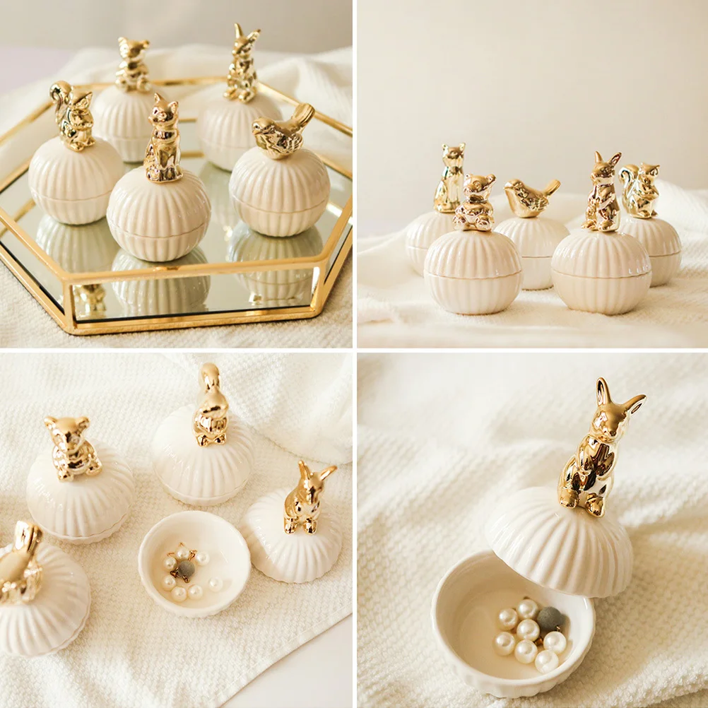 

1PC Gold Ceramic Jewelry Box Portable Jewelry Storage Box Wedding Candy Box Multi-purpose Ceramic Storage Box Decor for Home