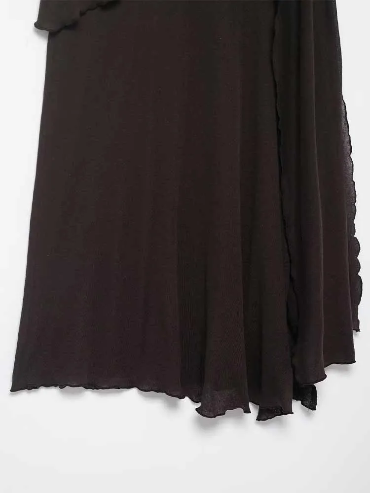 กระโปรงทรงเอ midi ผ่าข้าง เอวสูง สไตล์ยุโรปและอเมริกา รุ่นใหม่ล่าสุดสำหรับฤดูใบไม้ร่วง ดีไซน์ทันสมัย เรียบง่าย ใส่ได้หลากหลาย ผ้าเนื้อนุ่ม