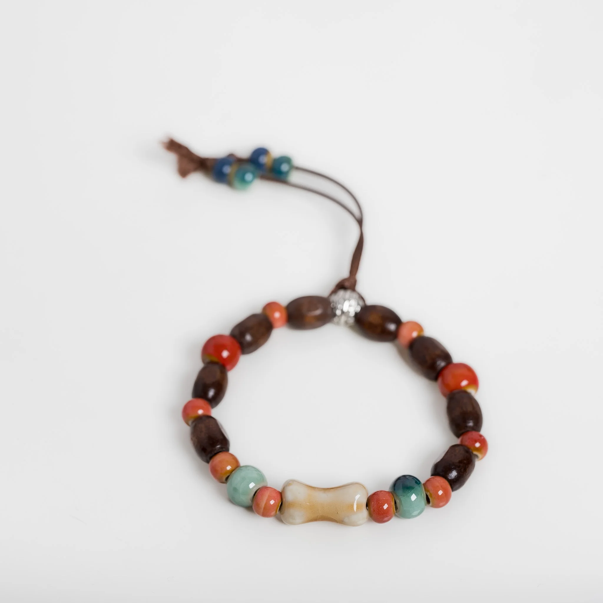 Ceramic Beaded Bracelet Elastic Cord Handmade Multicolor Wooden Beads Vintage S…