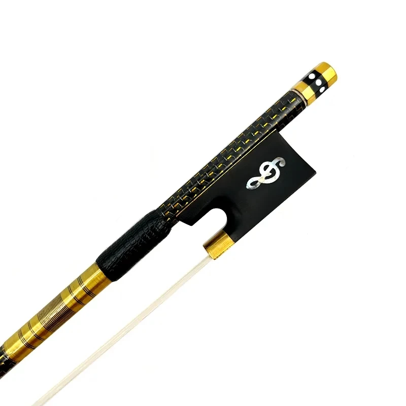 1pcs best professional Gold Silk Braided Grid Carbon Fiber 4/4 Violin bow Fiddle Bow, white horesehair black horsetail