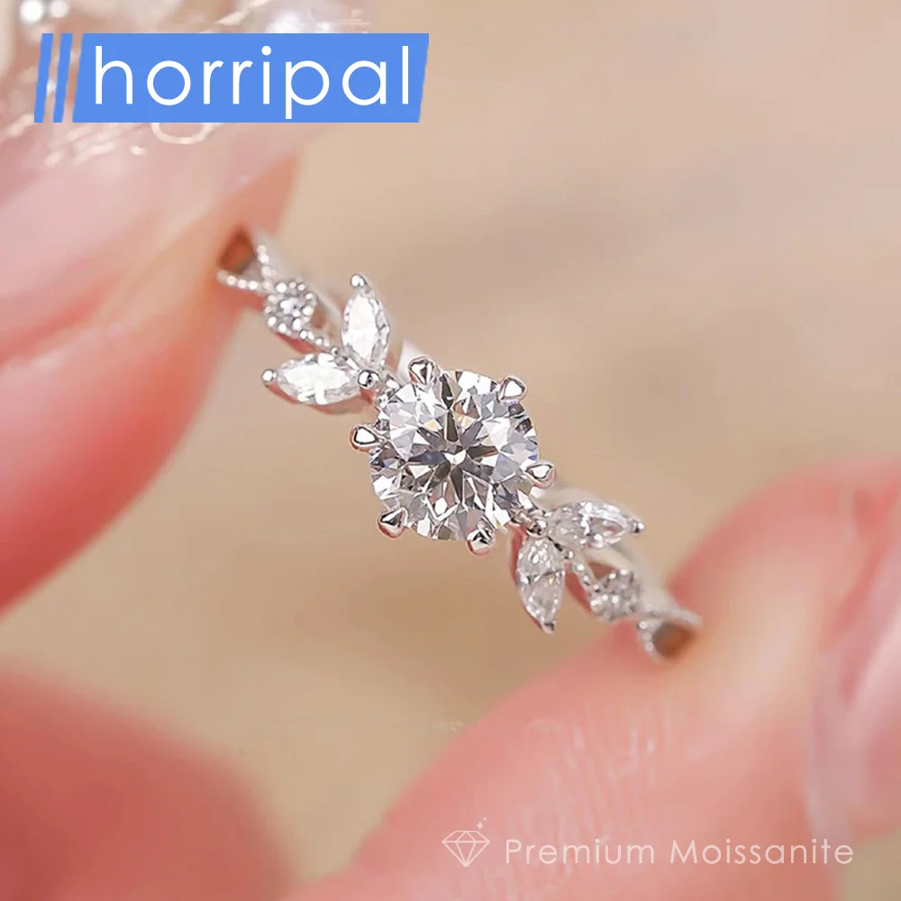 

Leaf Wedding Ring 1ct Moissanite with GRA Certificate S925 Sterling Silver Flower Rings Waterproof Cute Eternity Band for Women
