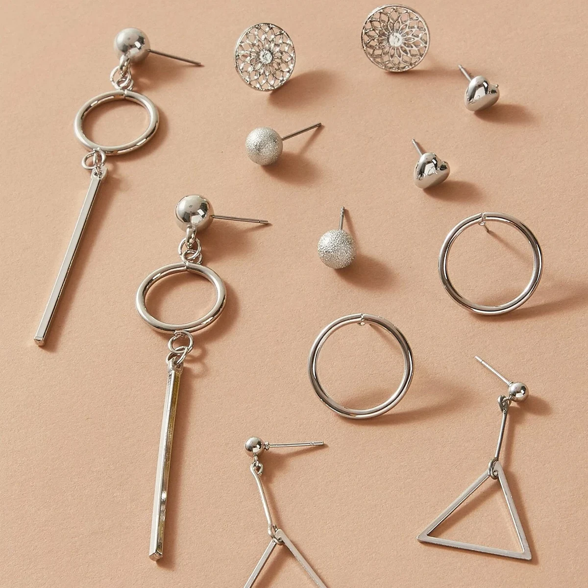 Cross border diamond studded minimalist set earrings, clothing accessories, fashionable style earrings combination, 6 pairs
