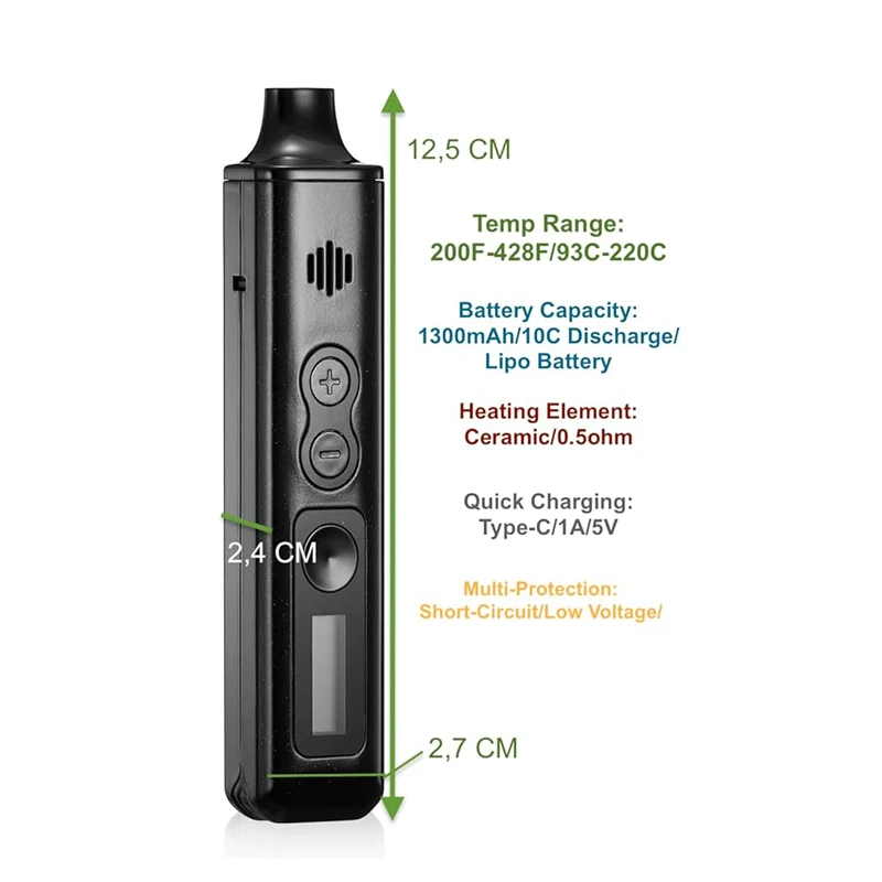 Anux taurus vaporizador de ervas secas, câmara de aquecimento de cerâmica, controle de temperatura, bateria lcd 1300mah, yocan hit palheta xmax, kit de caneta vape de ervas
