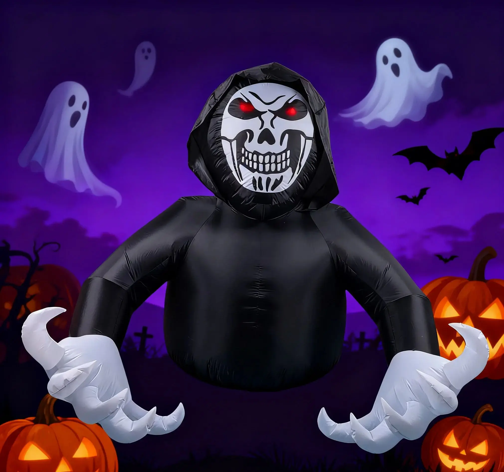 6.8 Ft Halloween Inflatable Decoration Grim Reaper Spooky Ghost with LED Lights for Outdoor Garden Yard Lawn