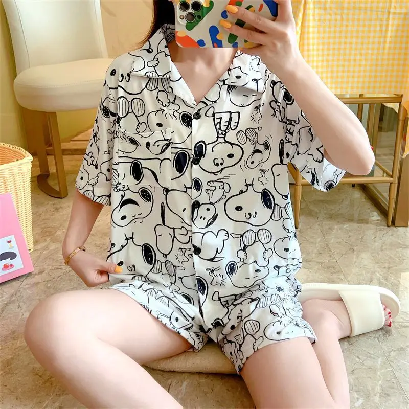 

Ночная рубашка с короткими рукавами, женская летняя милая одежда для сна с рисунком Снупи для девочек, домашняя одежда с героями мультфильмов, пижамы
