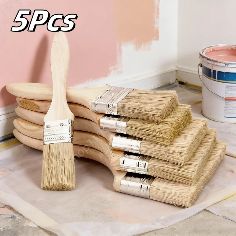 5Pcs Paint Brush Excellent Quality Wooden Handle BBQ Brush 1-6 Inch Soft Hair Brush Artist Painting Brushes Furniture Paint Tool