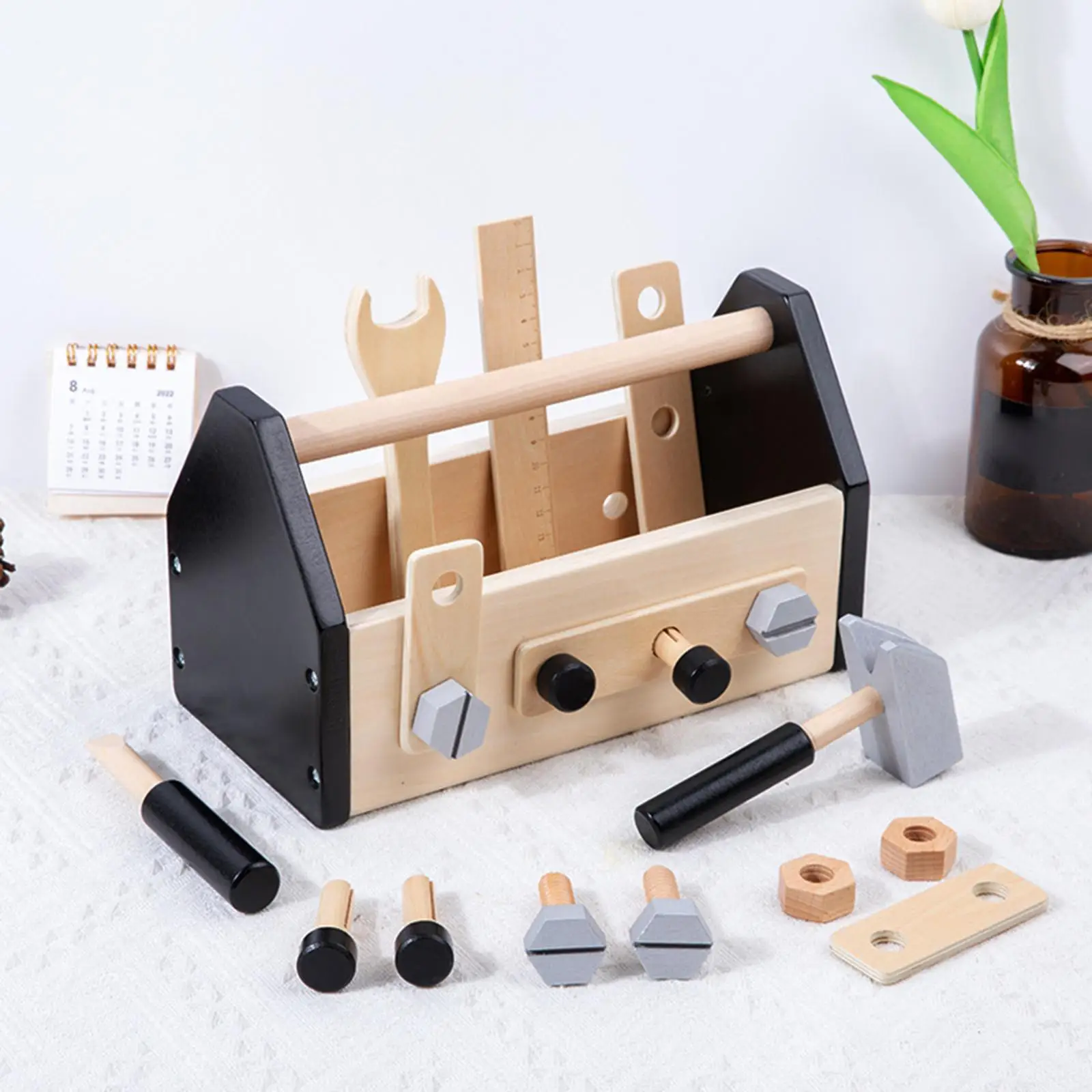 Wooden Educational Toys Teaching Aids Simulation Screw Nut Toy Repairing Toolbox