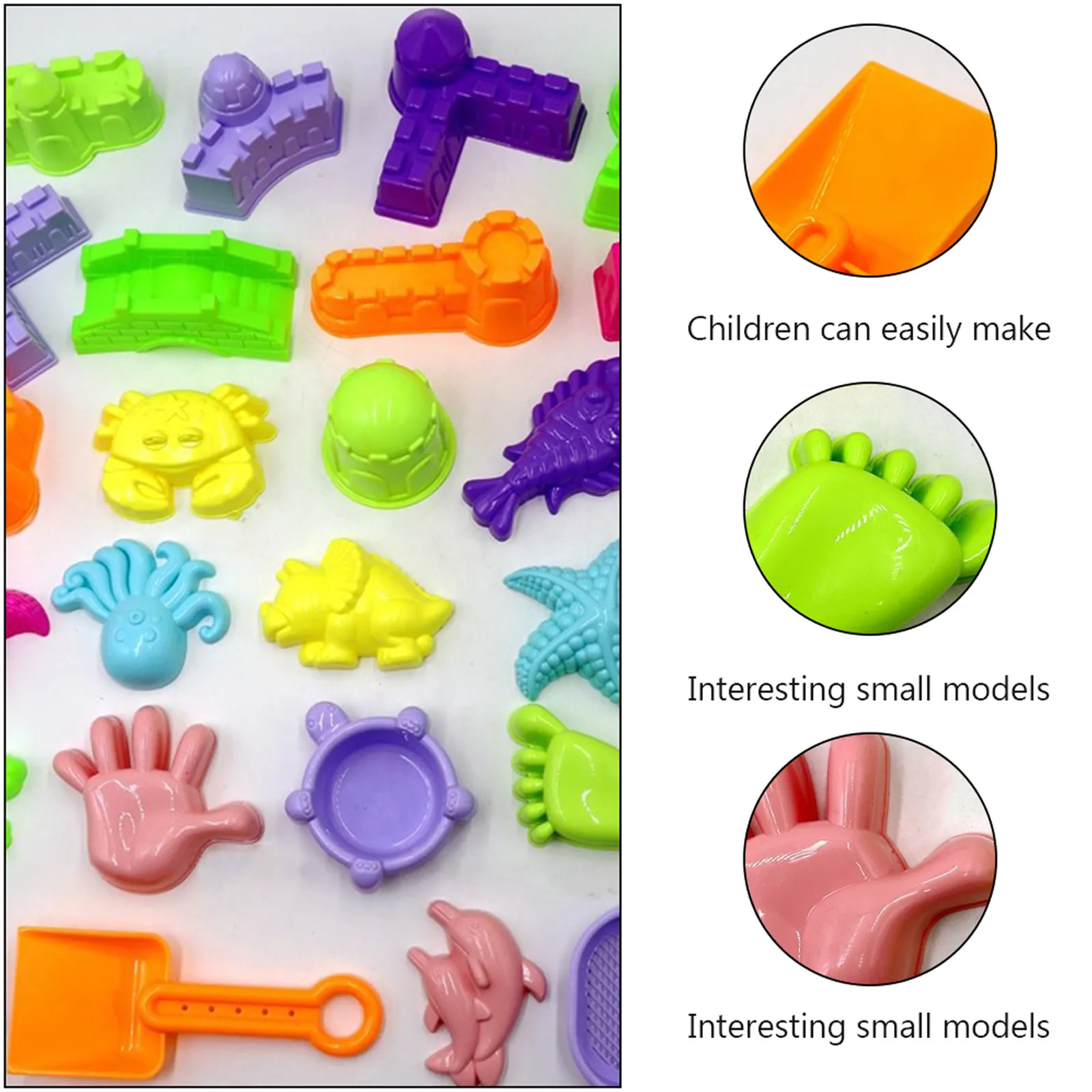 28Pcs Plastic Space Molds for Beach Sand Friendly Round Handle Bright Colors Fine Texture DIY Pattern Making Outdoor