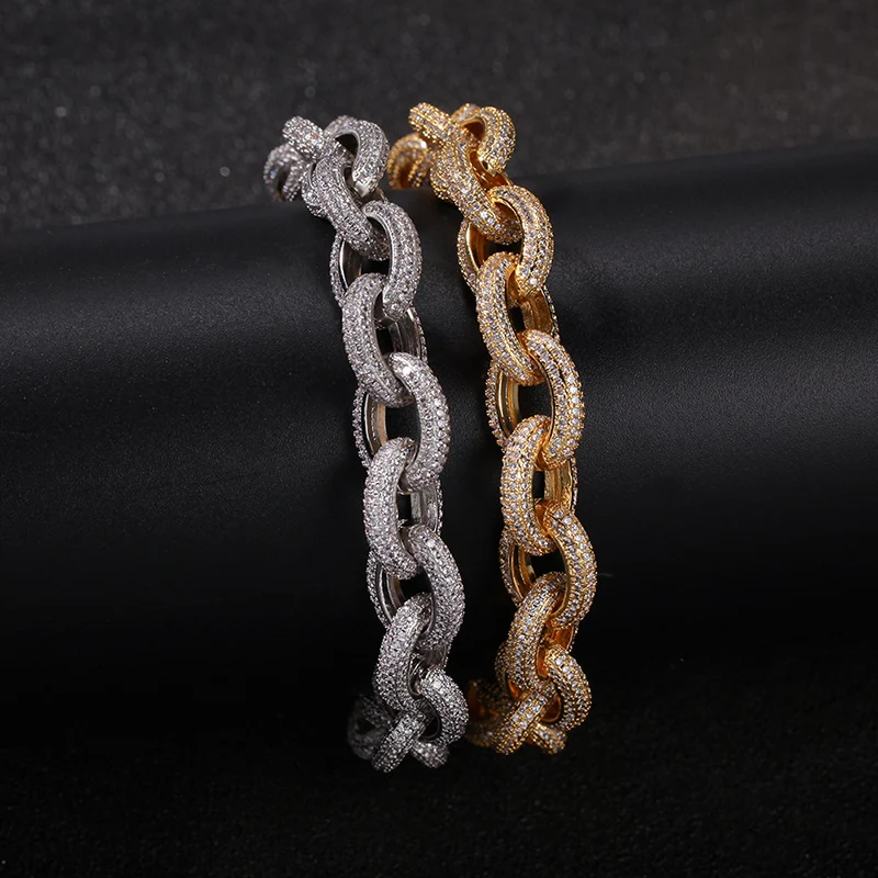 Micro Paved AAA Cubic Zirconia Round Link Chain Bracelets For Men Hip Hop Bling Iced Out CZ Rapper Bracelet Male Jewelry