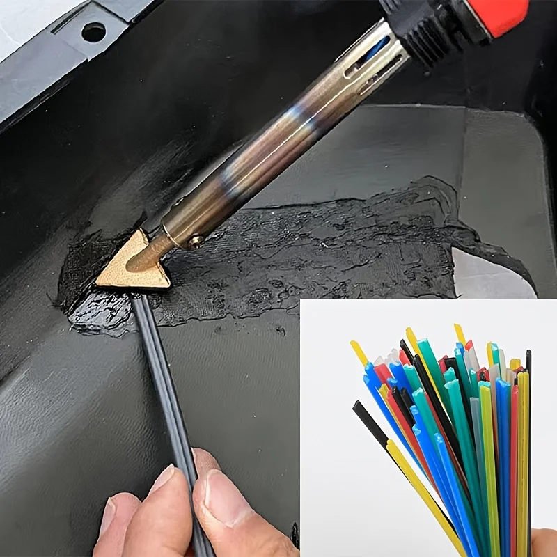 62 قطعة من قضبان اللحام البلاستيكية، مع 60 قطعة من قضبان لحام ملونة PP و2 قطعة طرف حديد لحام، مجموعة إصلاح مصد السيارة الاحترافية