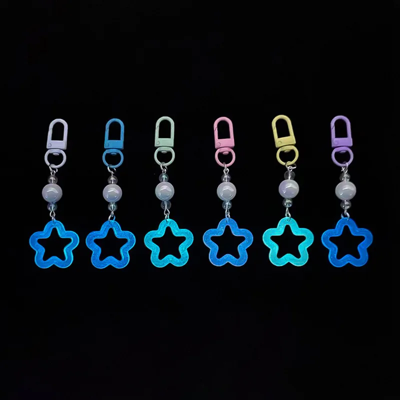 6Pcs Colorful Luminous Star Charms Earphone Case Pendants Bag Ornaments Keychain DIY Accessories