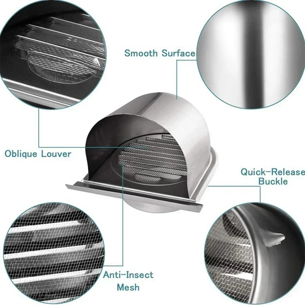 غطاء فتحة تهوية حائط على شكل حرف U من الفولاذ المقاوم للصدأ شديد التحمل - مقاوم للحرارة ومضاد للفئران والصدأ 100 مم وشبكة قابلة للتنفس 150 مم #6