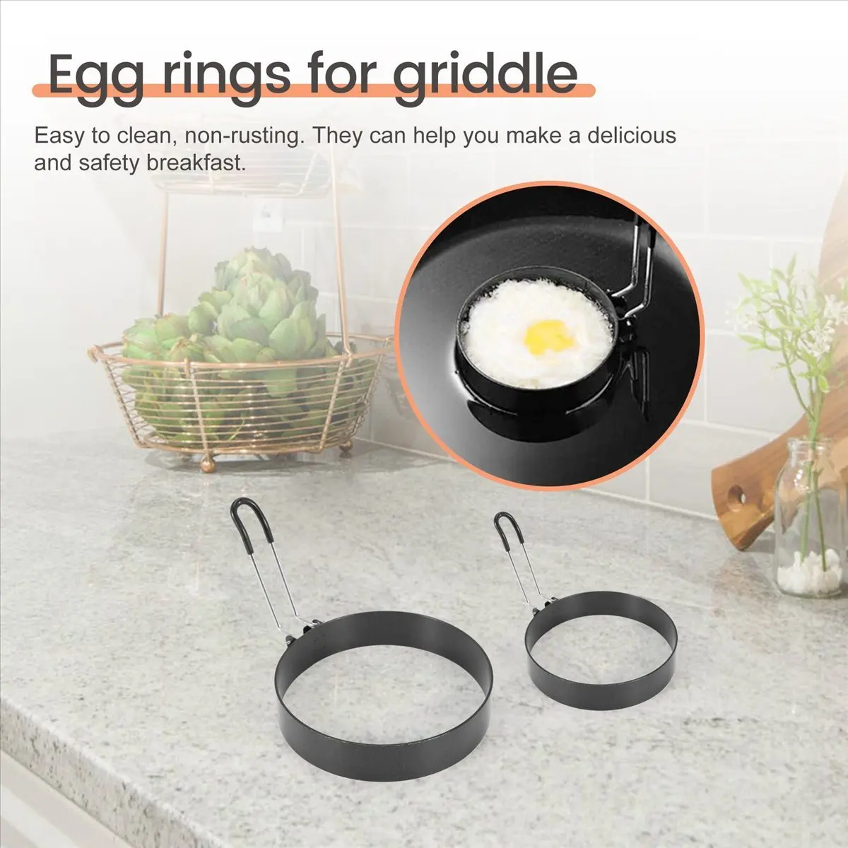 Non Stick Egg Rings,4 In&6 In&8 in Pancake Rings,Fried Egg Poacher Egg Cooking Mold with Oil Brush for Egg Omelet Muffin-A27I