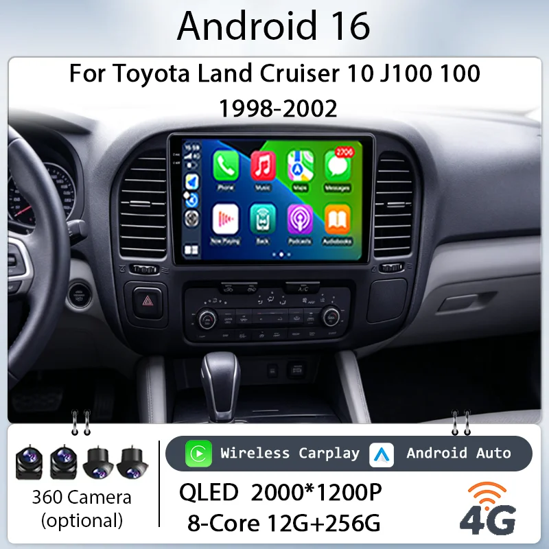 

for Toyota Land Cruiser 10 J100 100 1998-2002 Car Stereo 9" IPS HD Touch Screen Android 16 GPS Navi BT WiFi DSP Audio Player Kit