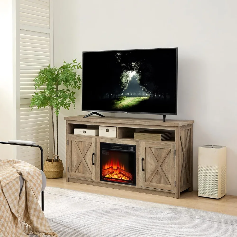 TV Stands Equipped with 18 Inch Fireplace Insert, Suitable for TVs Up To 65 Inches in Size, with Shelves and Cabinets Furniture