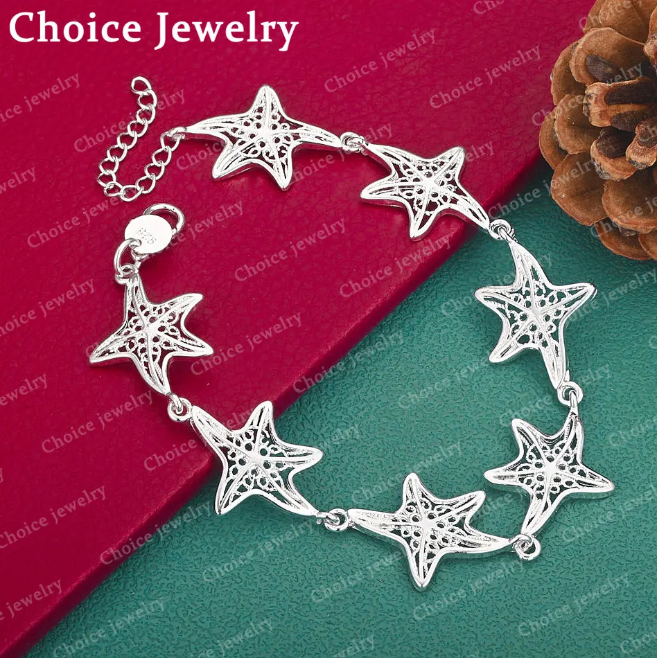 

925 Sterling Silver Starfish Chain Bracelet For Women Fashion Jewelry Cute Fine Party Accessories Birthday Gift