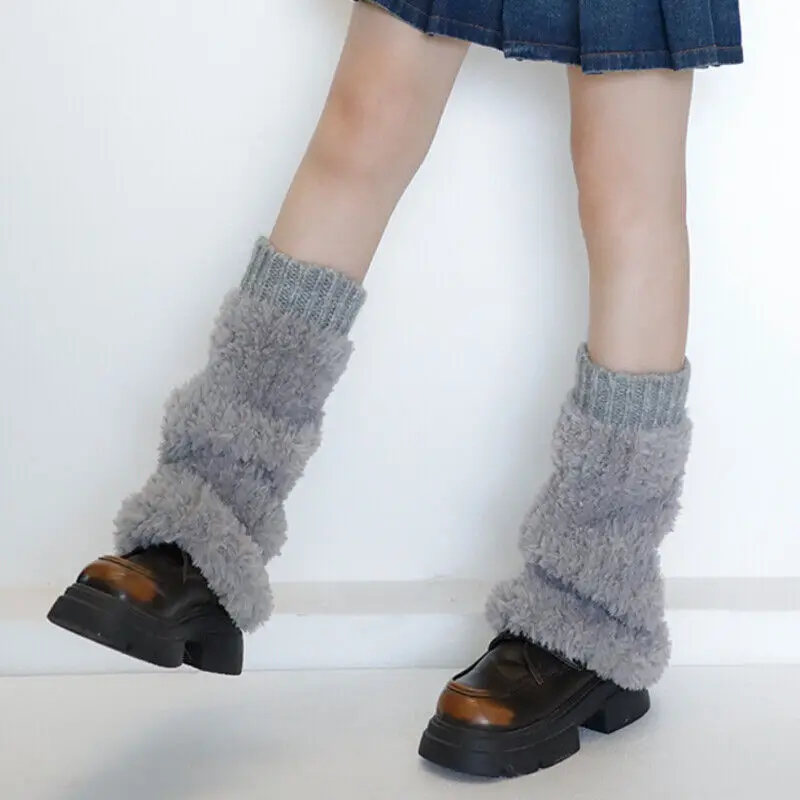 1Pair Womens Boot Cuffs Leg Warmers Winter Warm Harajuku Furry Plush Boot Cover Socks Knitted Warm Foot Cover New