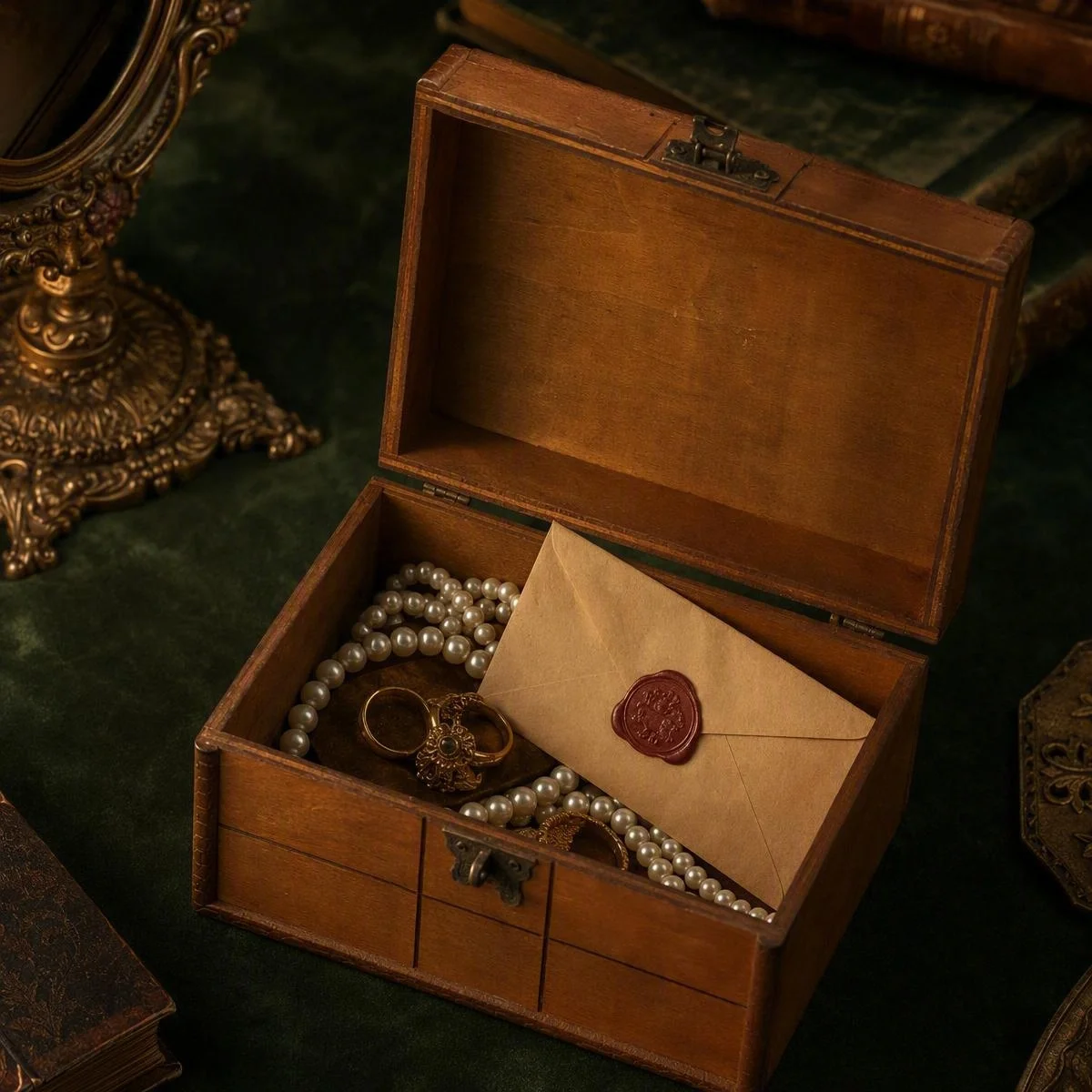 Vintage Wooden Jewelry Box With Lock, Rustic Treasure Chest Organizer for Rings Necklace Earrings, Antique Storage Case