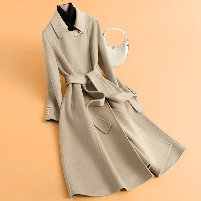 

2025 autumn new double-sided wool coat slim and thin Hepburn style long coat high-end women's coat