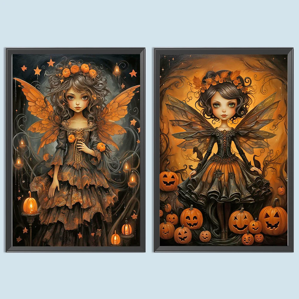 Pintura de diamante de taladro redondo completo 5D DIY, decoración de niña de Halloween, artesanía de arte