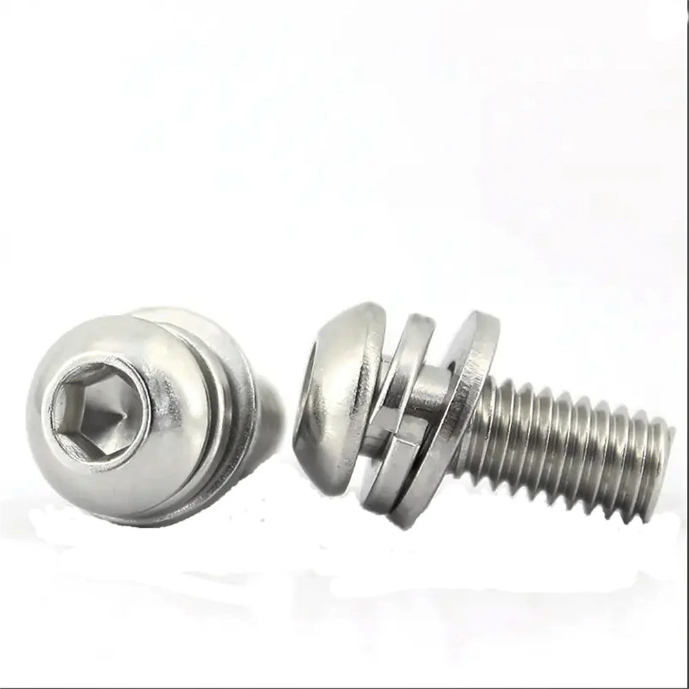 304 Stainless Steel ISO7380 Round Head Screw  M4 M5 M6 M8 Screw Hex Socket Screw Three Combination