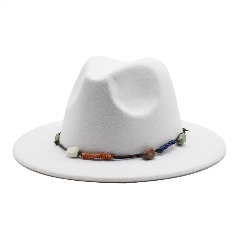 

European And American Woolen British Woolen Hat Brim Fedora Hat Vintage White Woolen Hat One Piece Dropshipping