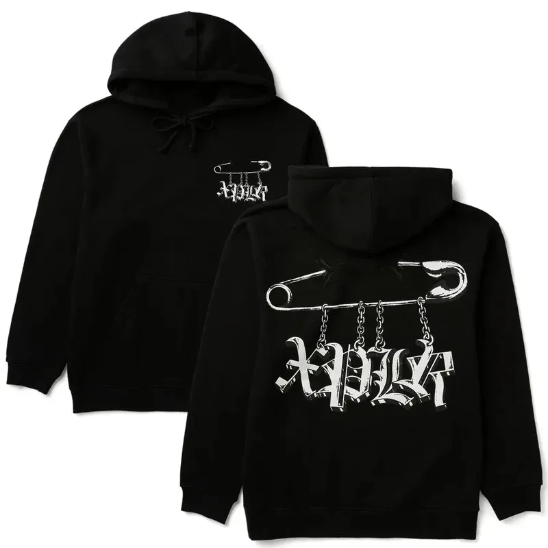 Sam & Colby Punk Badge Print Men's Hooded Sweatshirt for Fall/Winter - Unisex Casual Wear, Suitable for Everyday Relaxation