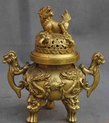 Old bronze dragon lion beast statue Tripod Censor censer Incense Burners