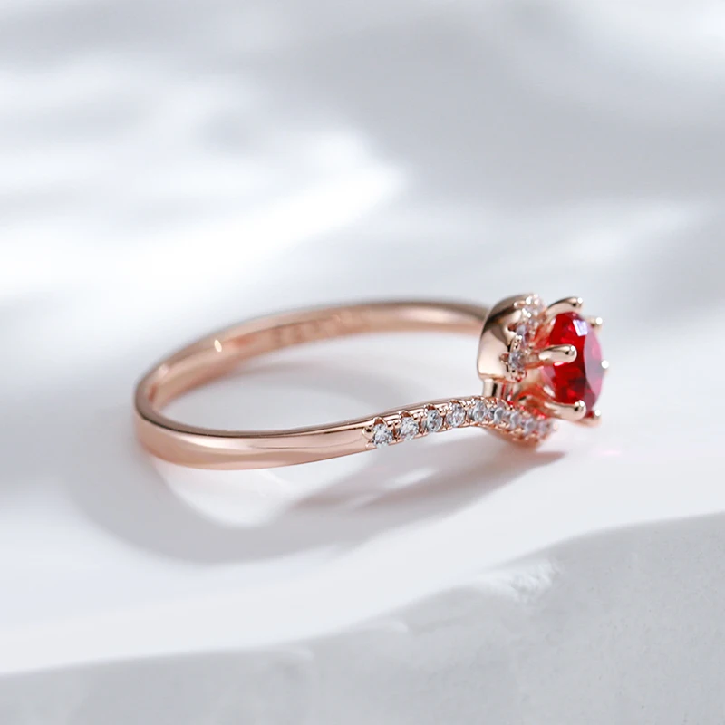 Kinel Hot Trend 585 Rose Gold Color Wedding Ring for Women Round Red Natural Zircon Accessories Daily Fine Jewelry Crystal Gift
