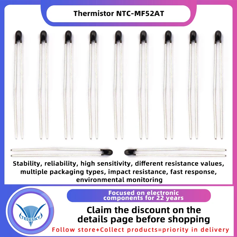 100pcs NTC Thermistor Resistors Set, Accuracy 1% and 5%, with Multiple Values and Compatibility, MF52  B3950 Series