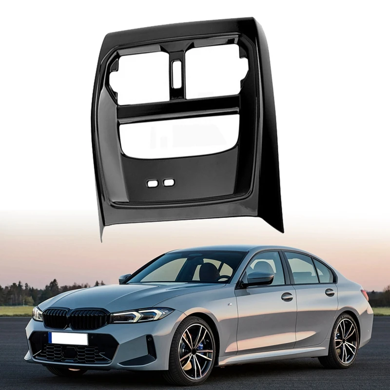 Car Glossy Black Rear Air Condition Vent Outlet Frame Anti Kick Cover Trim For BMW 3 Series 320Li G20 G28 2020-2022 Parts Kits