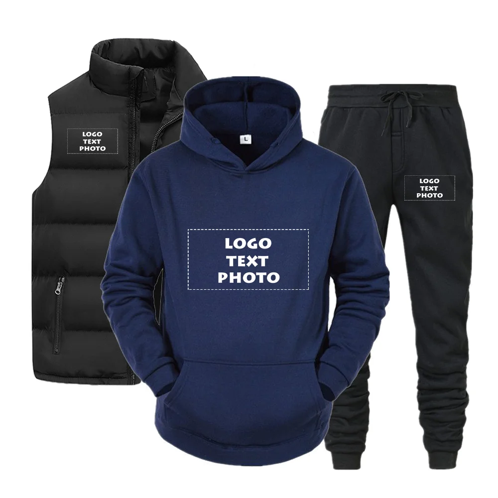 Custom Your Logo Fashion Clothes Sleeveless Black Vest and Tracksuit Drawstring Waist Pants For Men and Women  Casual Fashion