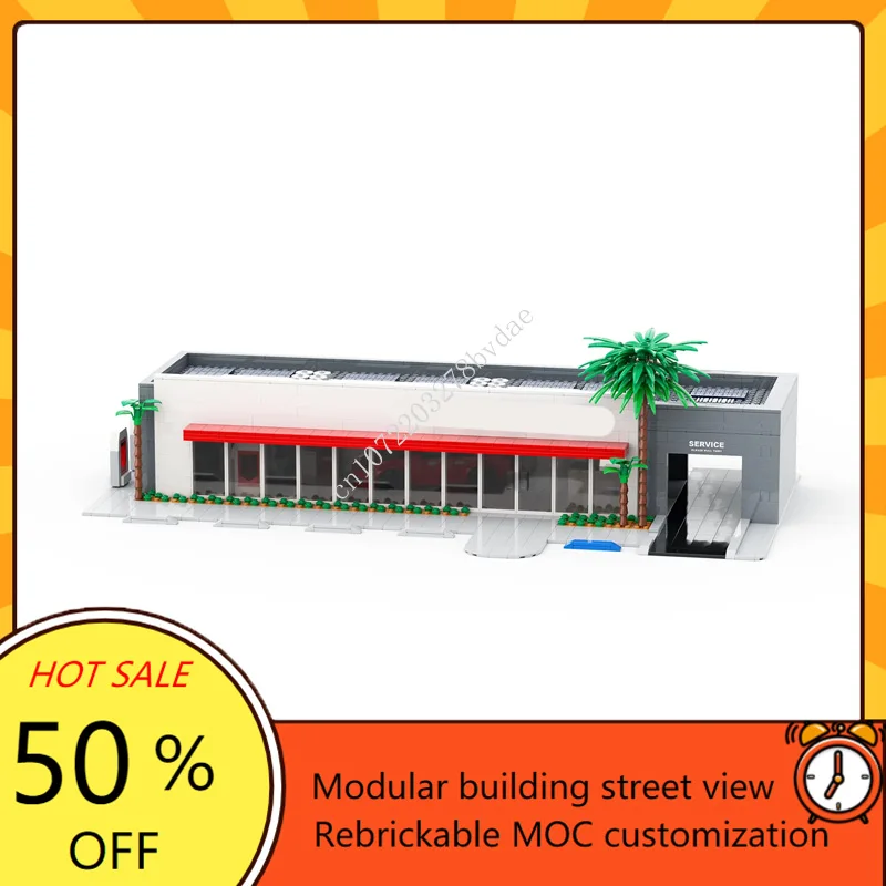 

1382PCS Customized MOC Yesla Modular Dealership Street View Architecture Model Building Blocks Bricks DIY Assembly Toys Gifts