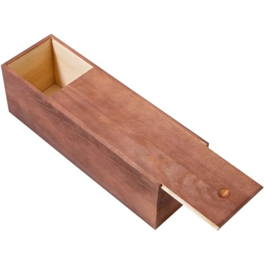 

Large Vintage Wooden Box with Slide Lid 14.2"x 4.5"x 4.5" Single Bottle Wine Gift Boxes Decorative Storage Box for Art Hobbies
