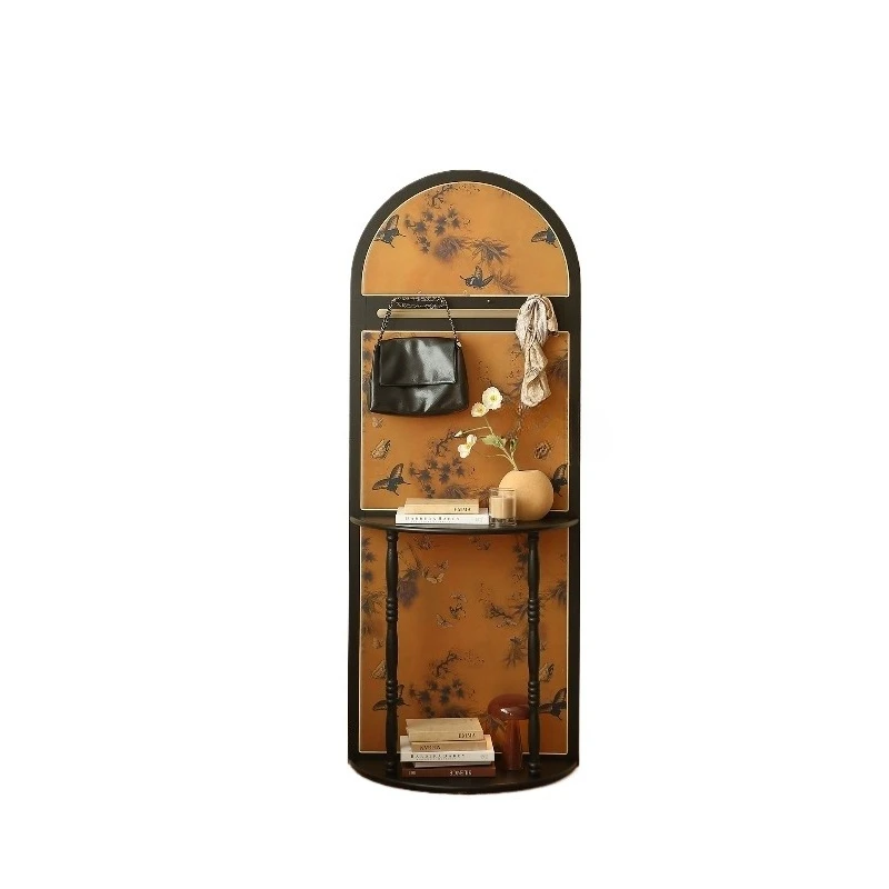 

French retro intangible cultural heritage fragrant cloud yarn solid wood rattan screen partition home blocking antique rack