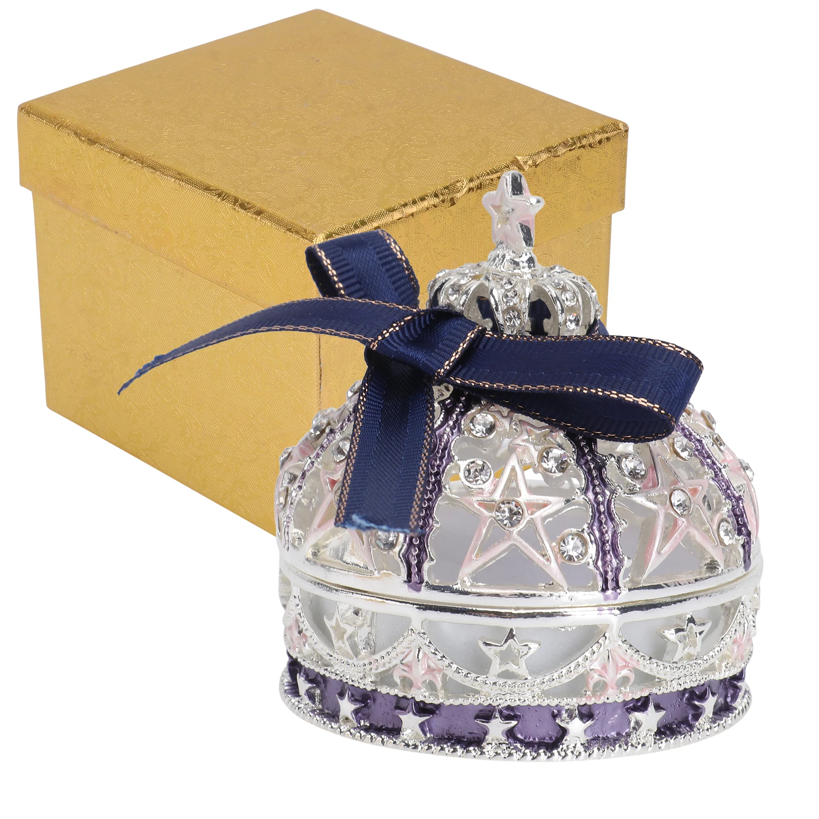 

Alloy Enamel Jewelry Box for Rings Necklaces Storage Durable Safe Crown Ring Holder Gift Case Packing Box Jewelry Display Tool